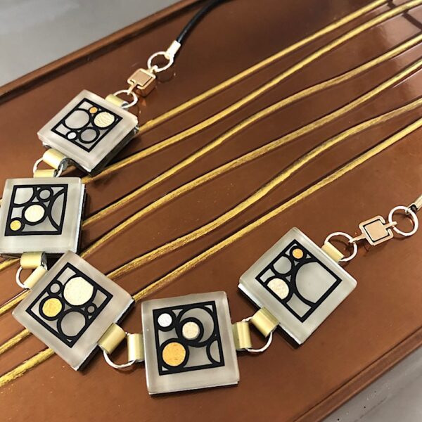 Convertible glass tile necklace/bracelet by Kathleen Bonte