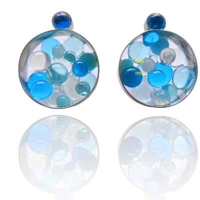 Round Blue Ball Earrings by Deborah Ikeda