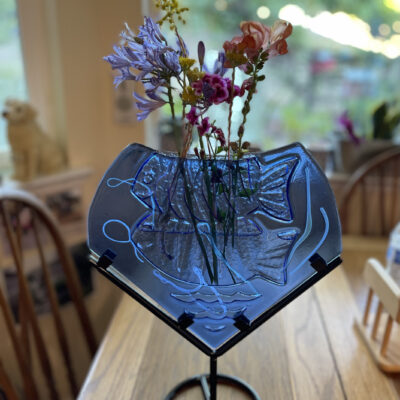 Glass vase in stand by Kathy Sky Schuyler