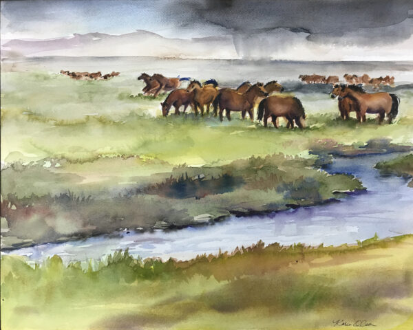 Przewalski's Horses on Mongolian Plain by Karen Olsen