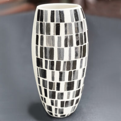 Monochrome graphic open-form vase by Susanne Scher