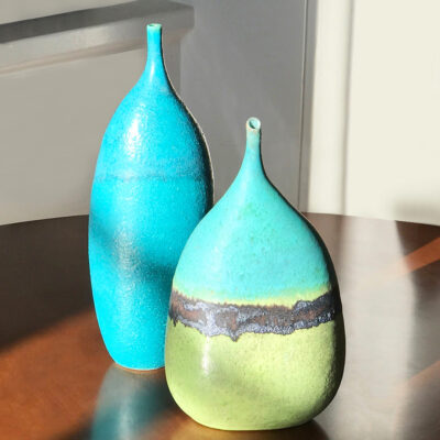 2 modern hand-thrown vases with original glazes by Susanne Scher