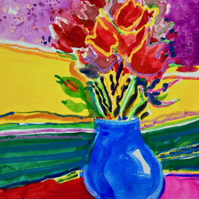 Tulips in Blue Pot by Nancie Crowley