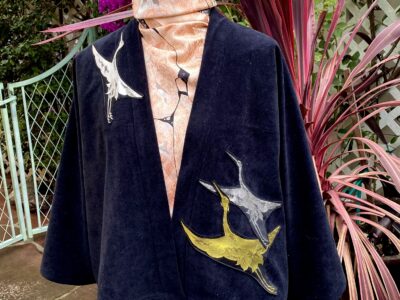 Jacket kimono style with cranes collage using vint by Lana Potels