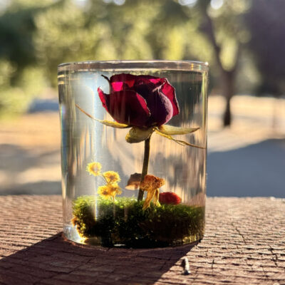 Rose resin sculpture by Melody Weber