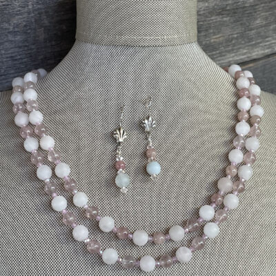 Strawberry and Rose Quartz necklace by Betsy Harms