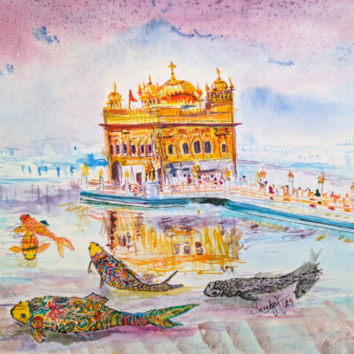 Swimming around the Golden temple by Sarabjit Singh