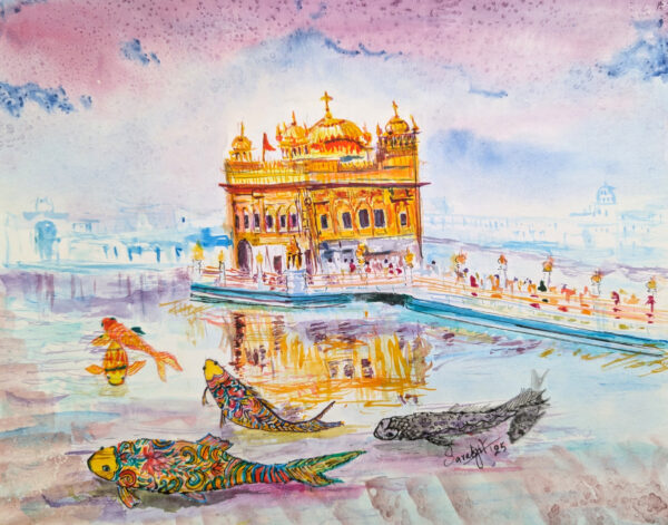 Swimming around the Golden temple by Sarabjit Singh