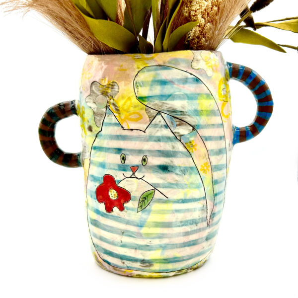 Striped Cat Vase by Margie Sarrao