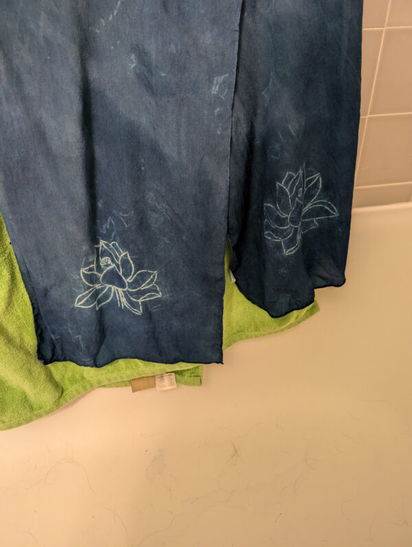 Detail view of lotus flower silk katazome scarf by Jodi Paley